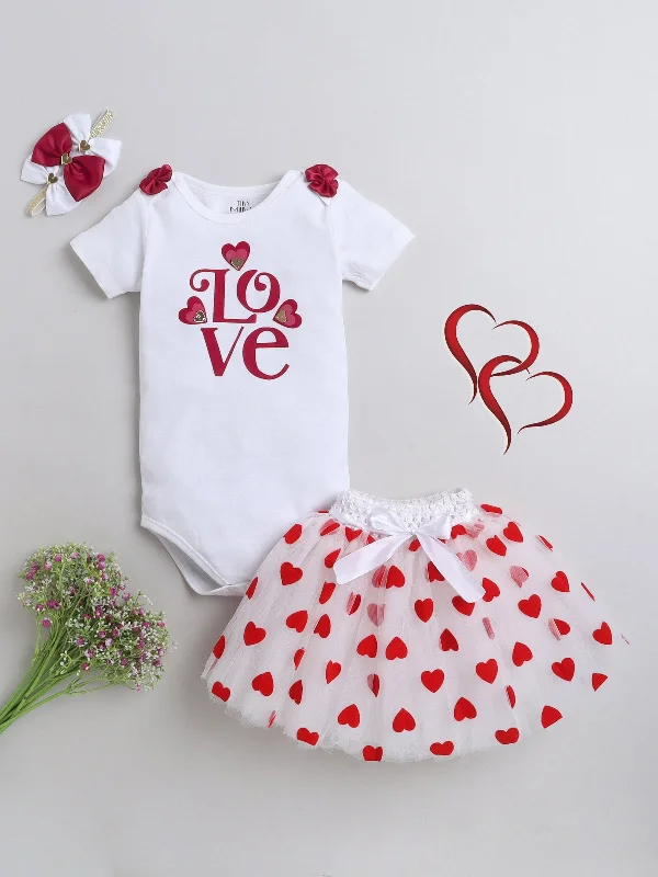 Pre-Order: Love Heart Bodysuit, skirt & Hairband- White