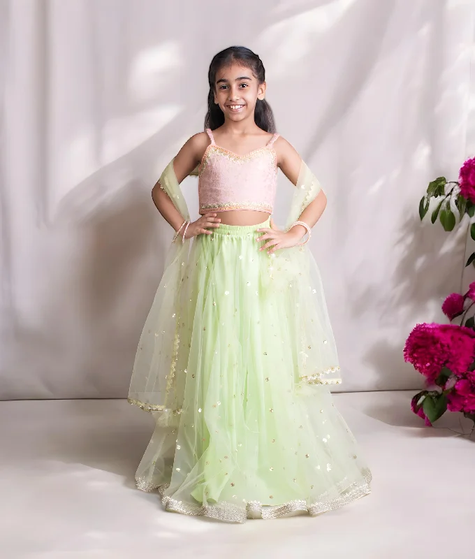 Trendy Joggers Pre-Order: Peach Brocade Choli with Lehenga