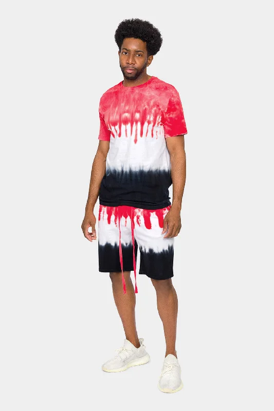 Colorblock Tie Dye Cotton Shirt Shorts Set