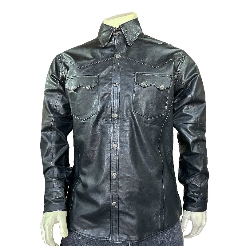 Cozy T-Shirts Men's Charcoal Calf Skin Leather Western Shirt