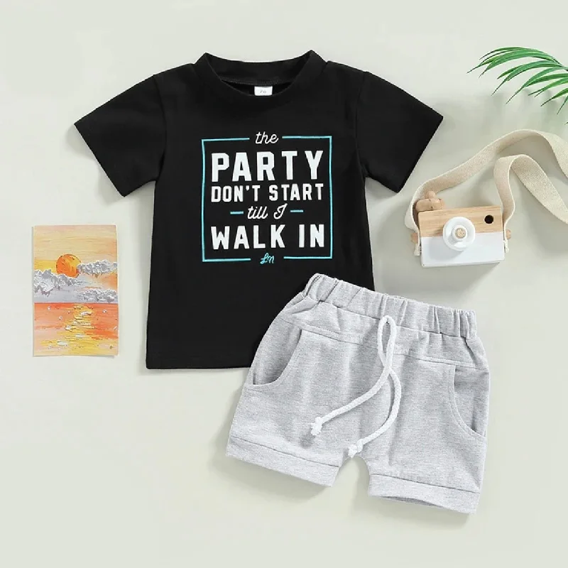 Printed Shirts Boys 2 Piece Shorts Sets - Party Dont Start Till I Walk In