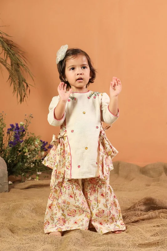 Cargo Pants Pre-Order: GIRL TOP DHOTI SET SET-BEIGE