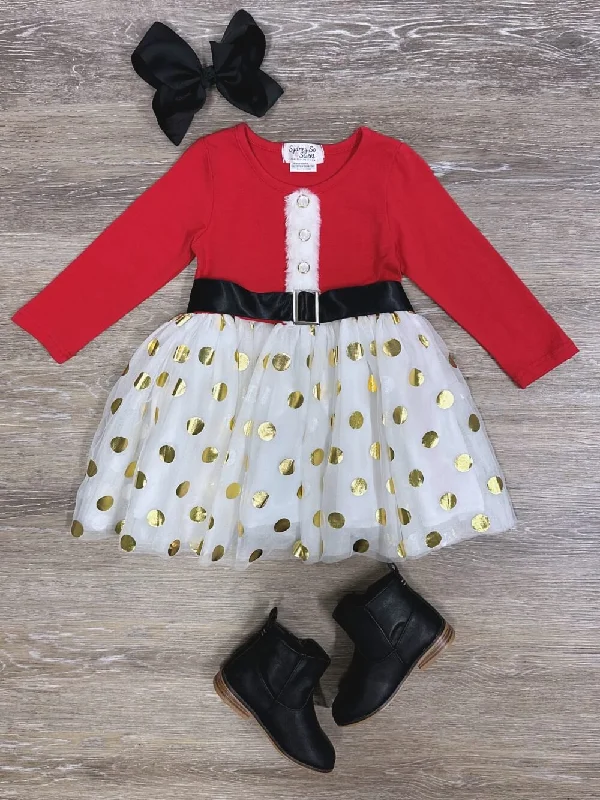 Santa Claus Gold Dot Girls Christmas Tutu Dress