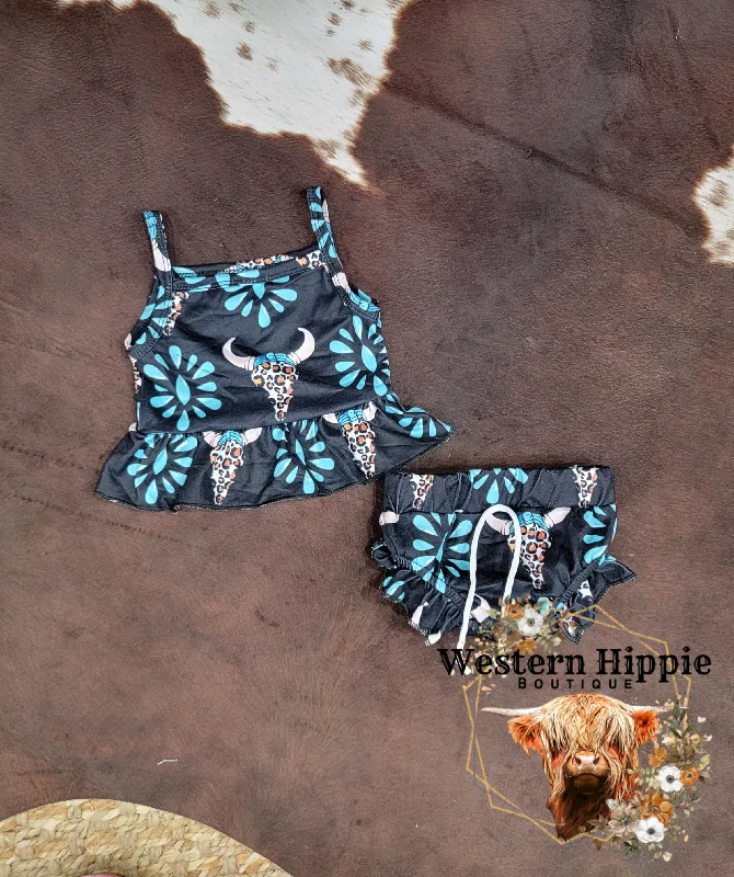 Turquoise skull bummies set