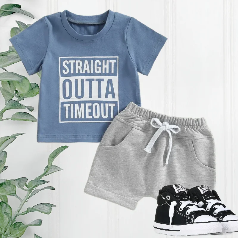 Formal Jackets Boys 2 Piece Shorts Sets - Blue Straight Outta Timeout