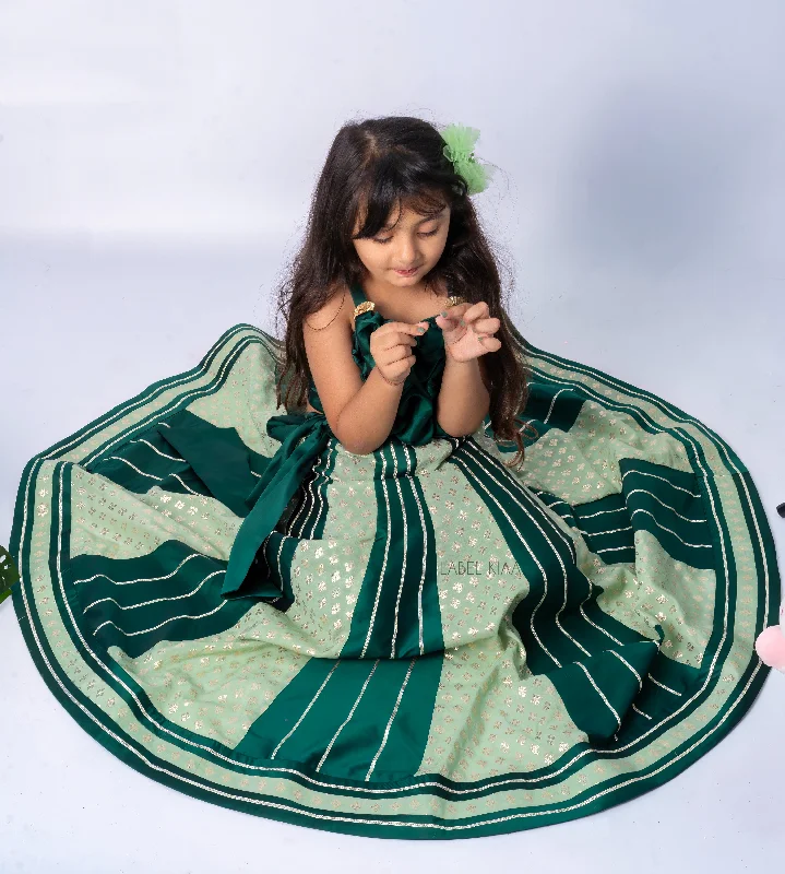 Military Jackets Pre-Order: Green Brocade Lehenga