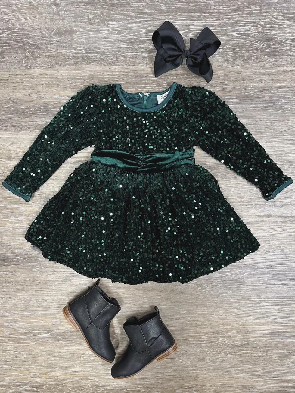 Sparkle All Night Girls Dark Green Special Occasion Dress