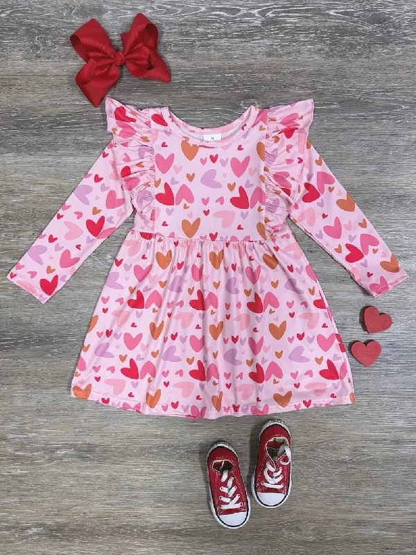 Cool Jackets Hearts Aflutter Ruffle Trim Girls Long Sleeve Heart Dress