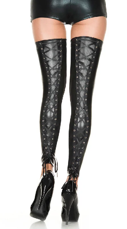 Boho Menswear Footless Wet Look Lace-Up Thigh Highs
