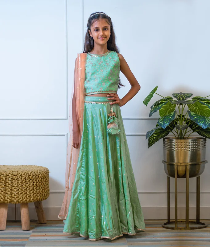 Pre-Order - Graceful Green Lehenga Set for Girls