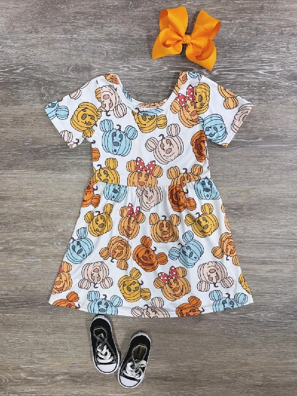 Pumpkin Mouse Girls Short Sleeve Fall Dress