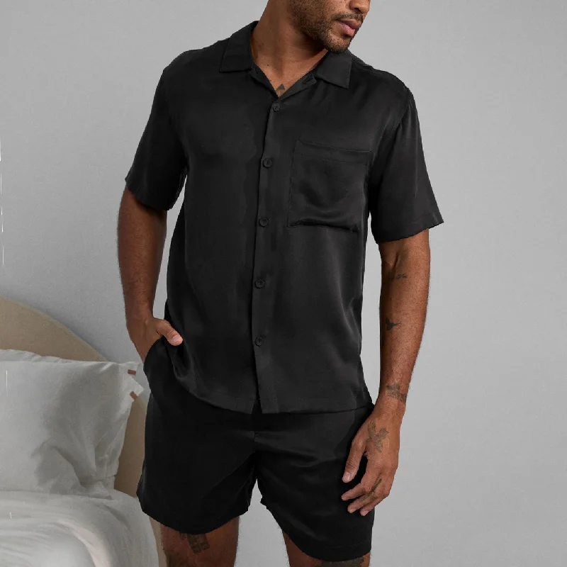 Men's Washable Silk Button Up Short Set