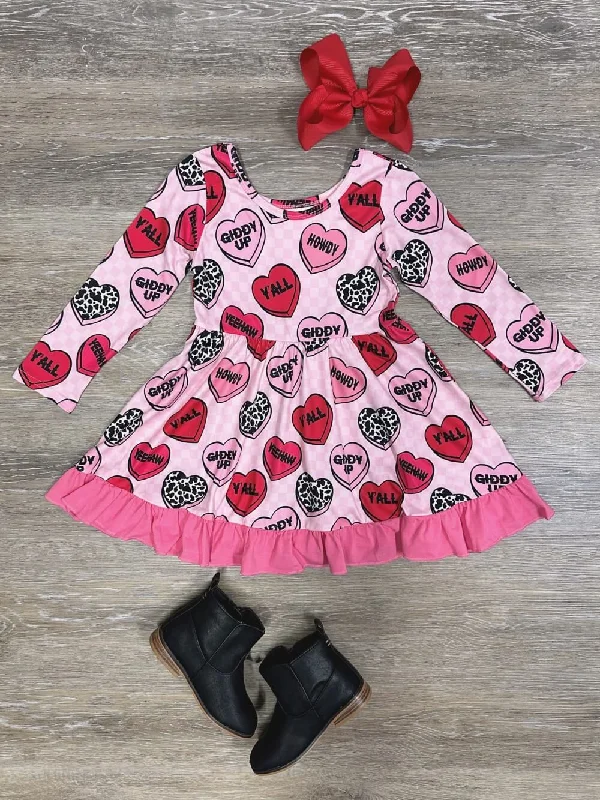 Candy Hearts Hot Pink Ruffle Girls Valentine's Day Twirl Dress