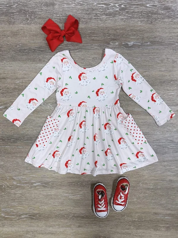 Santa Pocket Girls Long Sleeve Skater Dress