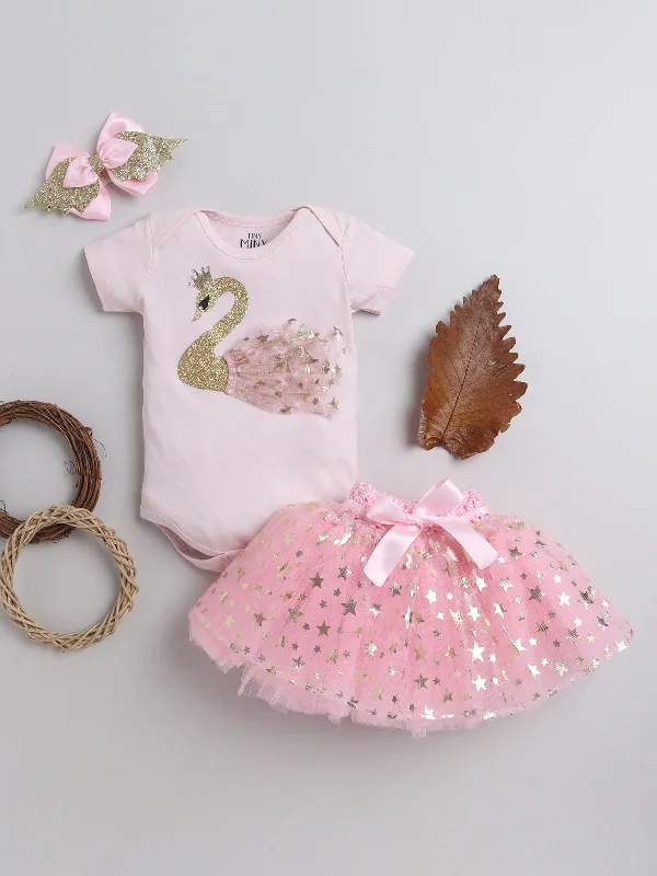 Pre-Order: Swan Frilled Bodysuit, skirt & Hairband- Pink