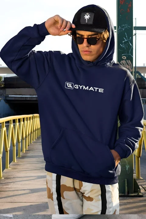 Cozy Fit Mens Sports Hoodie Essentials Range Navy [Large white logo]