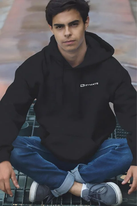 Trendy Comfort Mens Sports Hoodie Athletic Essentials Black [chest white logo]