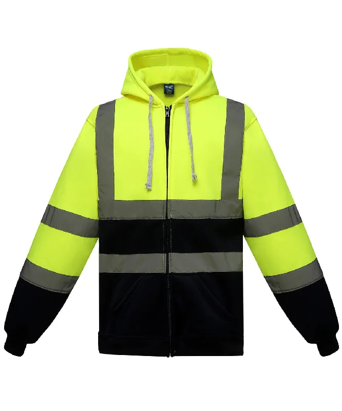 Comfortable Shirts Yellow/Navy - Hi-vis zip hoodie (HVK07)