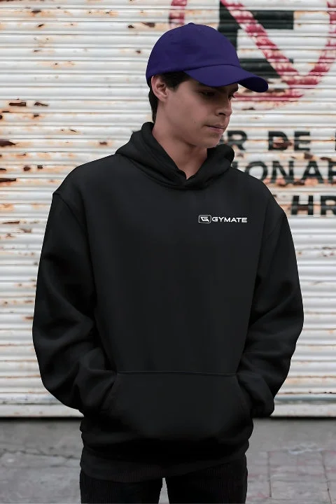 Classic Casual Mens Sports Hoodie Essentials Range Black [Chest white logo]