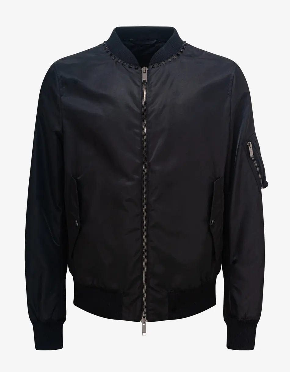 Valentino Garavani Black Untitled Stud Bomber Jacket