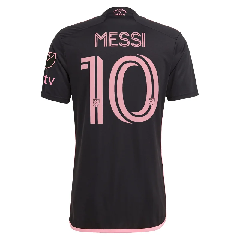 adidas Men's Inter Miami CF Lionel Messi Away Jersey W/ MLS + Apple TV Patches 23/24 (Black)