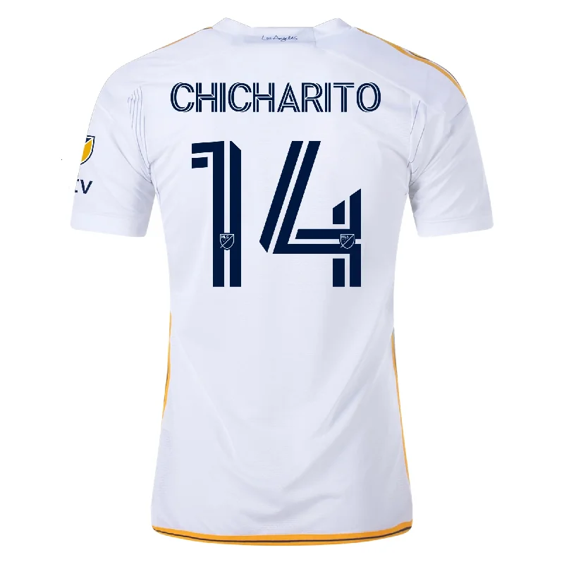 adidas LA Galaxy Authentic Chicharito Home Jersey w/ MLS + Apple TV Patches 24/25 (White/Yellow/Navy)