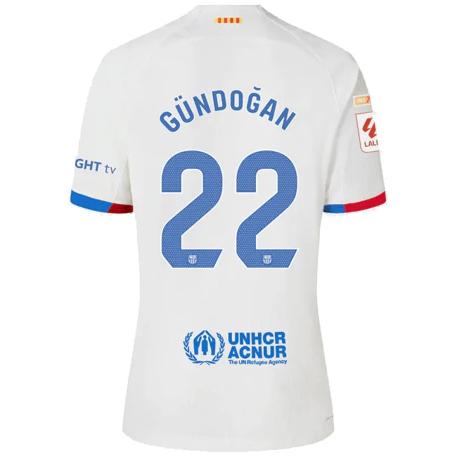 Nike Barcelona Gundogan Authentic Match Away Jersey 23/24 w/ LaLiga Patches (White/Royal Blue)