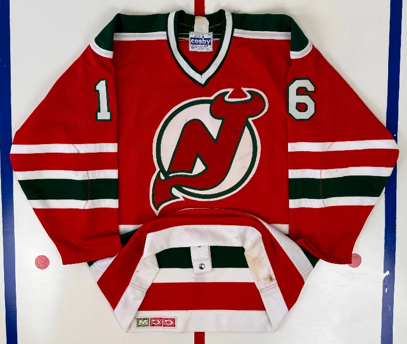 New Jersey Devils Pat Verbeek 1987 Preseason Game Worn NHL Hockey Jersey (48/Large)