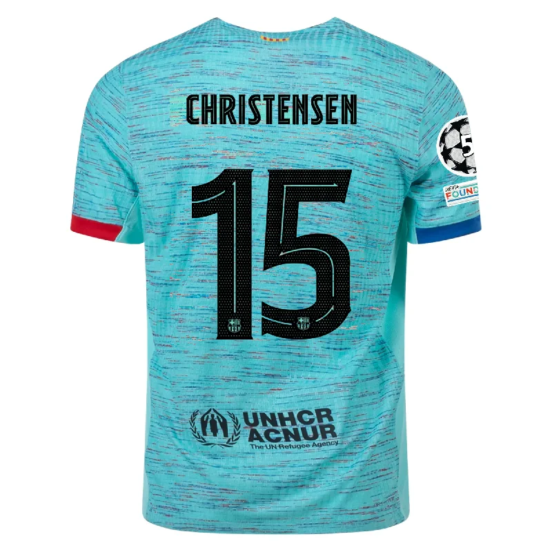 Nike Barcelona Authentic Andreas Christensen Match Vaporknit Third Jersey w/ Champions League Patches 23/24 (Light Aqua/Royal Blue)