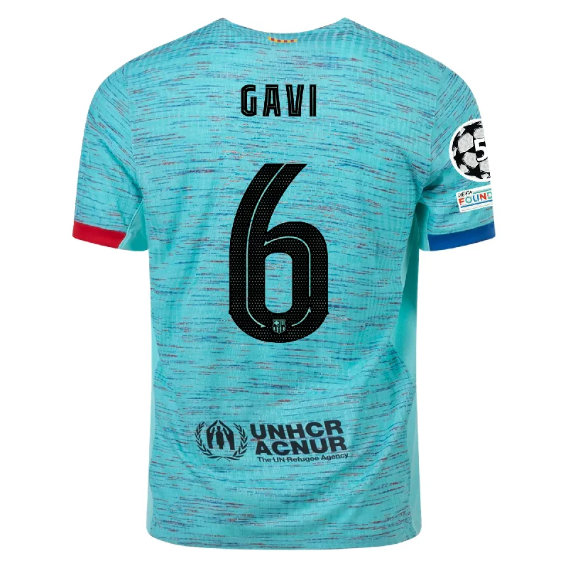 Nike Barcelona Authentic Pablo Gavi Match Vaporknit Third Jersey w/ Champions League Patches 23/24 (Light Aqua/Royal Blue)