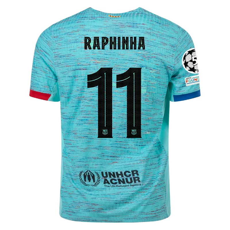 Nike Barcelona Authentic Raphinha Match Vaporknit Third Jersey w/ Champions League Patches 23/24 (Light Aqua/Royal Blue)