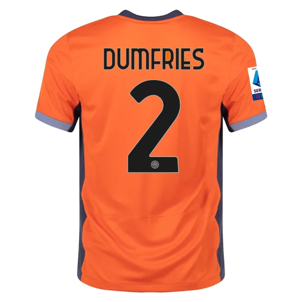 Nike Inter Milan Denzel Dumfries Third Jersey w/ Serie A + Copa Italia Patches 23/24 (Safety Orange/Thunder Blue)