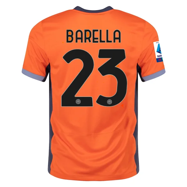 Nike Inter Milan Nicolo Barella Third Jersey w/ Serie A + Copa Italia Patches 23/24 (Safety Orange/Thunder Blue)