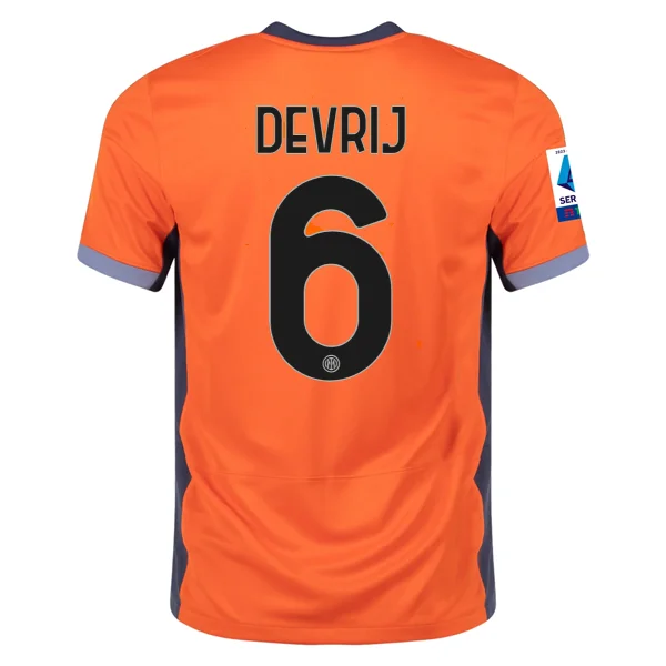 Nike Inter Milan Stefan de Vrij Third Jersey w/ Serie A + Copa Italia Patches 23/24 (Safety Orange/Thunder Blue)