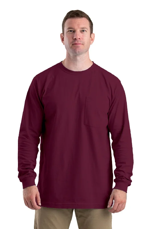 Work Boots Berne Mens Maroon Cotton Blend Heavyweight Pocket Tee L/S