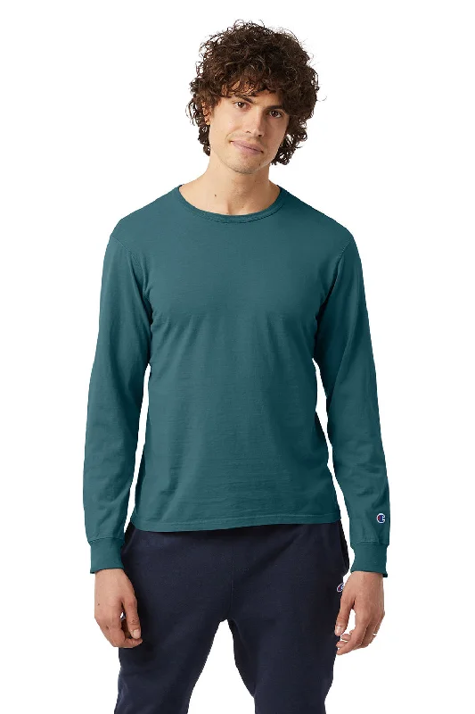 Champion Mens Garment Dyed Long Sleeve Crewneck T-Shirt - Cactus Green