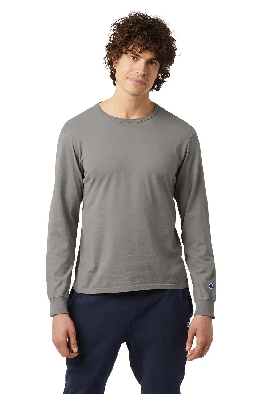 Champion Mens Garment Dyed Long Sleeve Crewneck T-Shirt - Concrete Grey