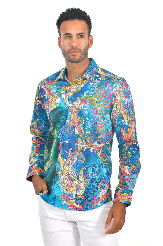 Paisley Bird Print Long Sleeve Shirt