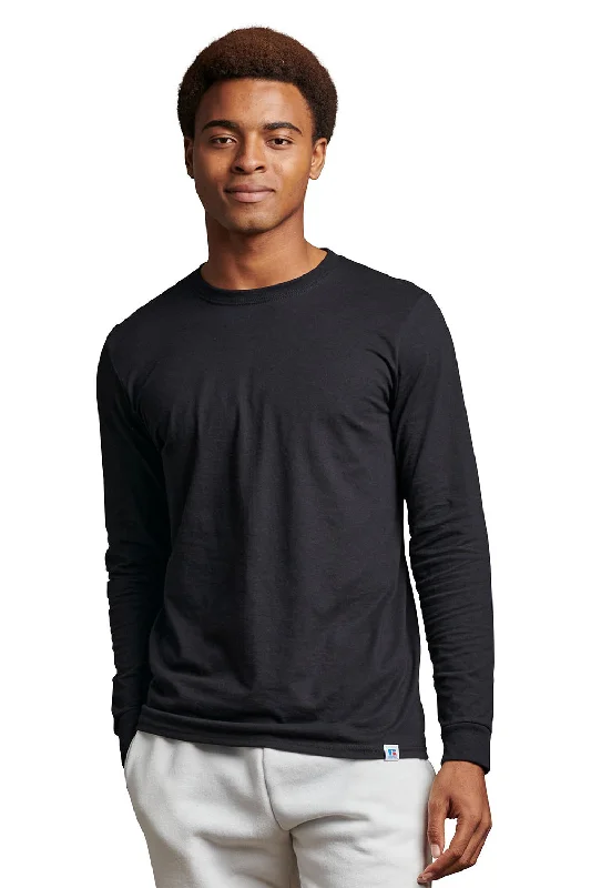 Russell Athletic Mens Dri-Power Moisture Wicking Performance Long Sleeve Crewneck T-Shirt - Black