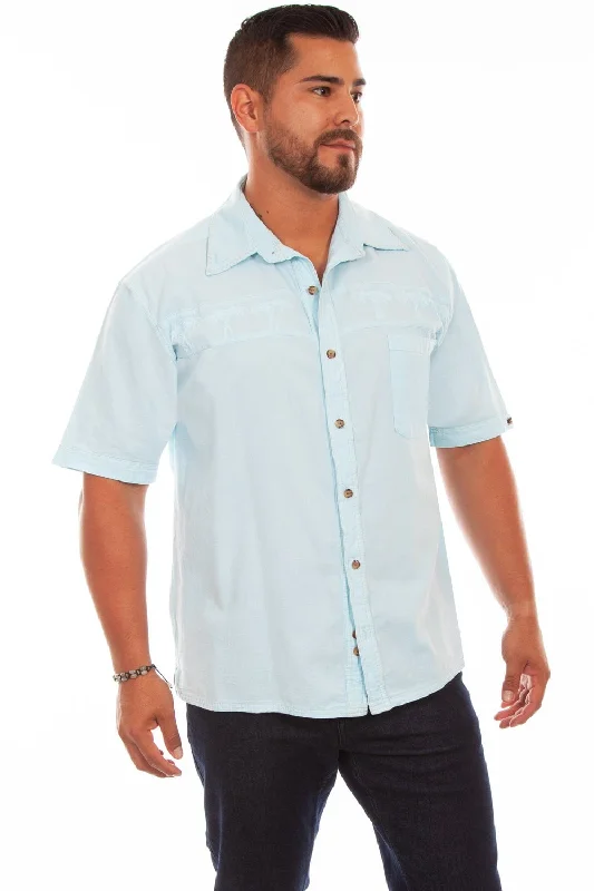 Scully Mens Aqua Sky 100% Cotton Palm S/S Shirt