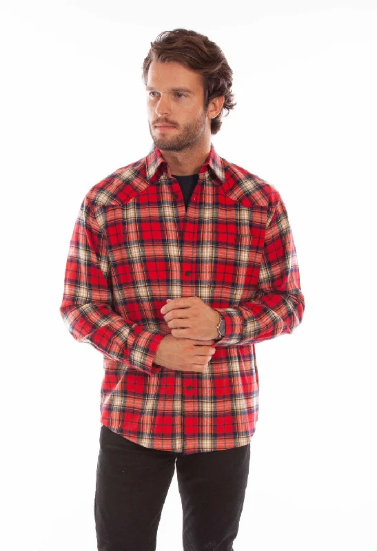 Scully Mens Red 100% Cotton Western Plaid L/S Shirt