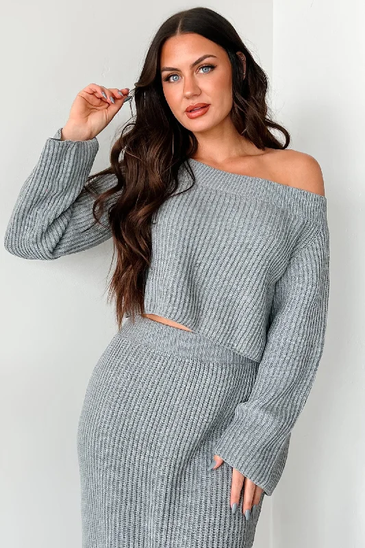 Athleisure Wear Something To Remember Off The Shoulder Sweater (Heather Grey)