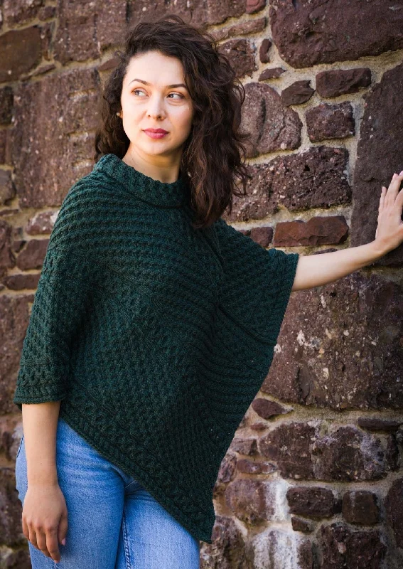 Aran Merino Wool Cowl Poncho | Green