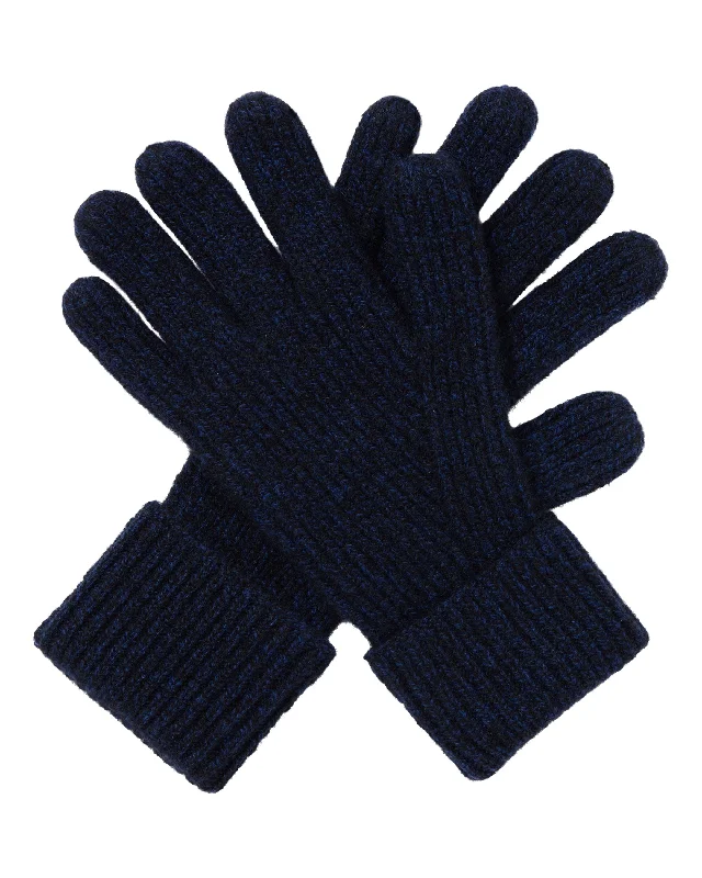 Men's Ribbed Cashmere Gloves Navy Blue Melange