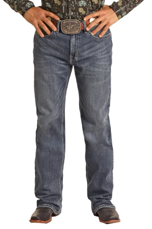 Men's Rock & Roll Cowboy Relaxed Fit Stretch Straight Bootcut Jeans #RRMD0SR123