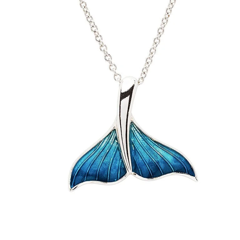 Sterling Silver Blue Enamel Whale Tail Necklace