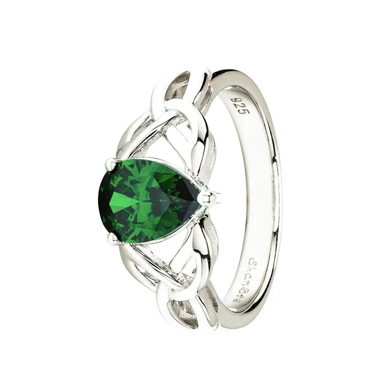 High-fashion Looks Sterling Silver Emerald Trinity Knot Ring