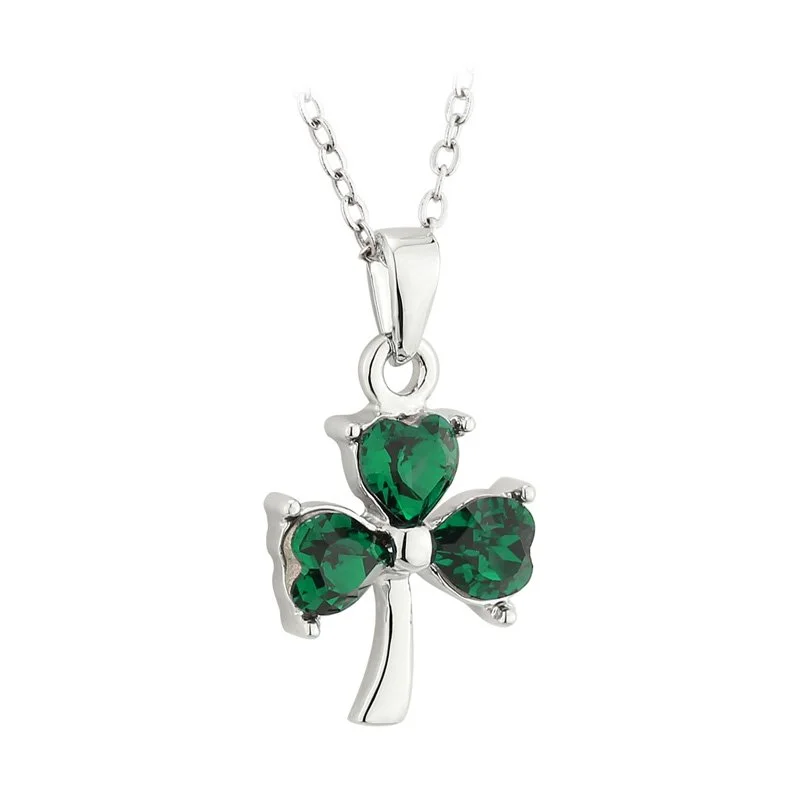 Sterling Silver Green Crystal Shamrock Pendant