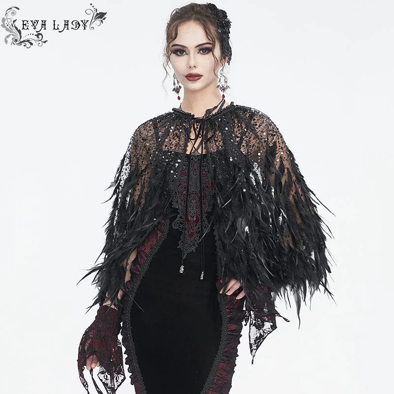 Women's Gothic Rhinestone Feather Beaded Cape