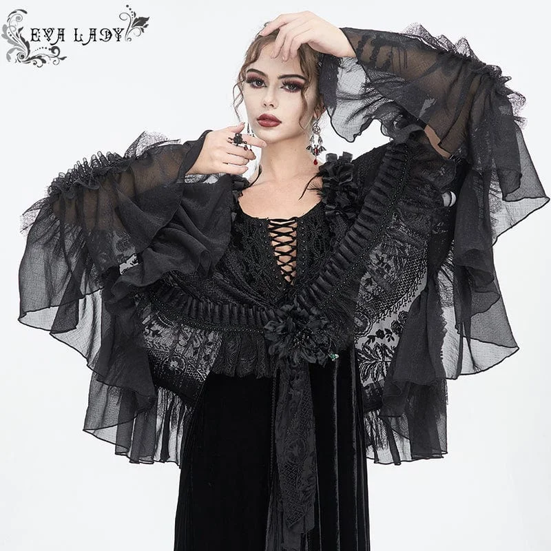 Women's Gothic Rose Ruffled Lace Cape